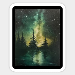 Yellow Green Galaxy Forest Silhouette Sticker